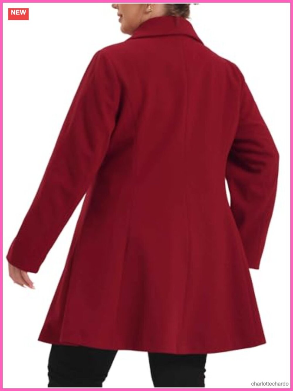 Plus Size A Line Peacoat Long Trench Coat Notch Lapel Double Breasted - Picture 2 of 4